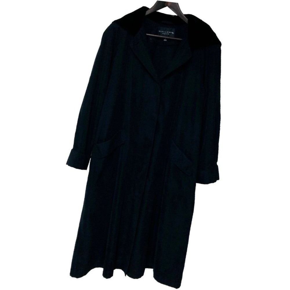 GALLERY Black Suede Long Trench Coat Womens 8P Velvet Hood Minimalist Goth Witch